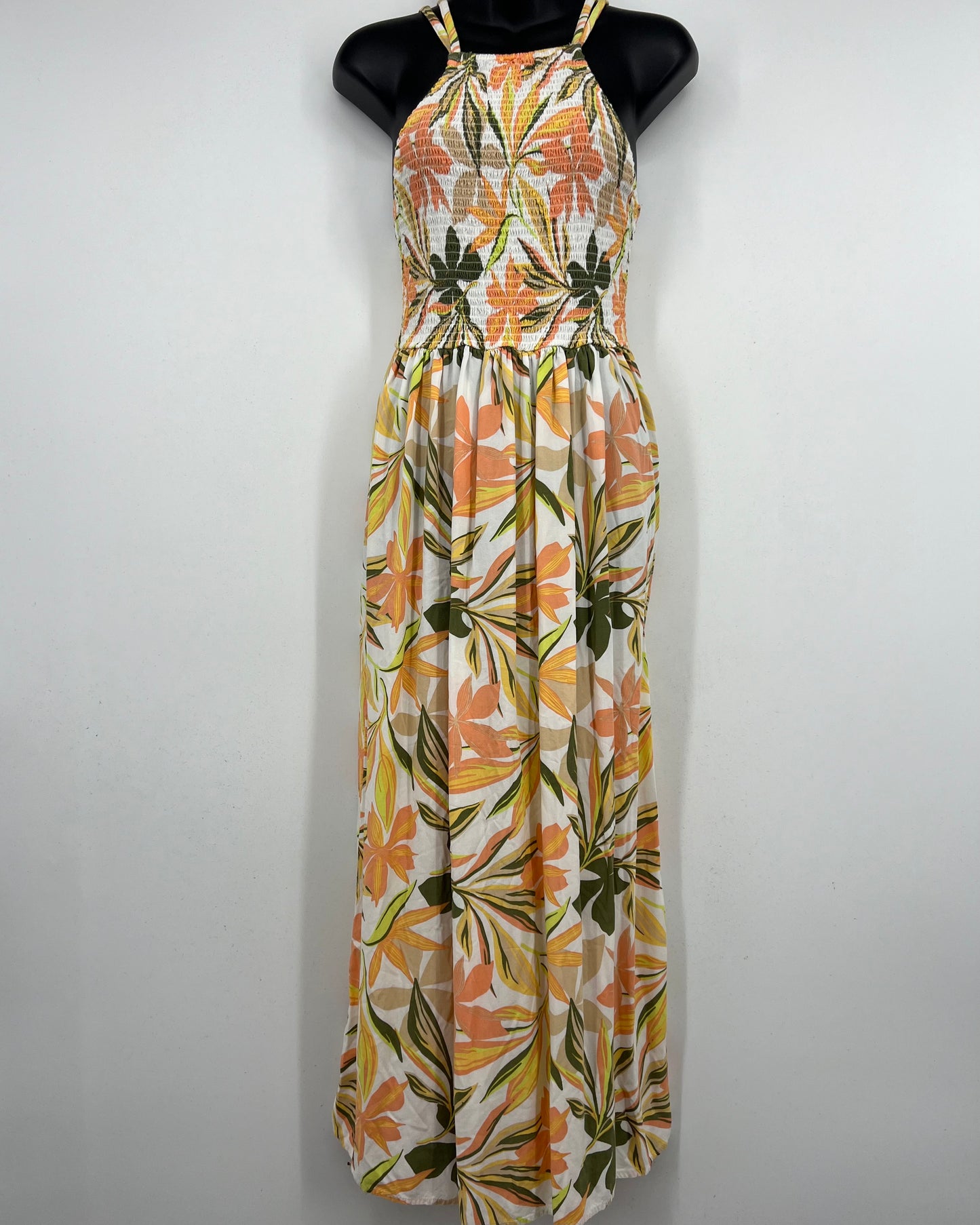 Roxy Bungalow Floral Printed Strappy-Back Maxi Dress Size Medium