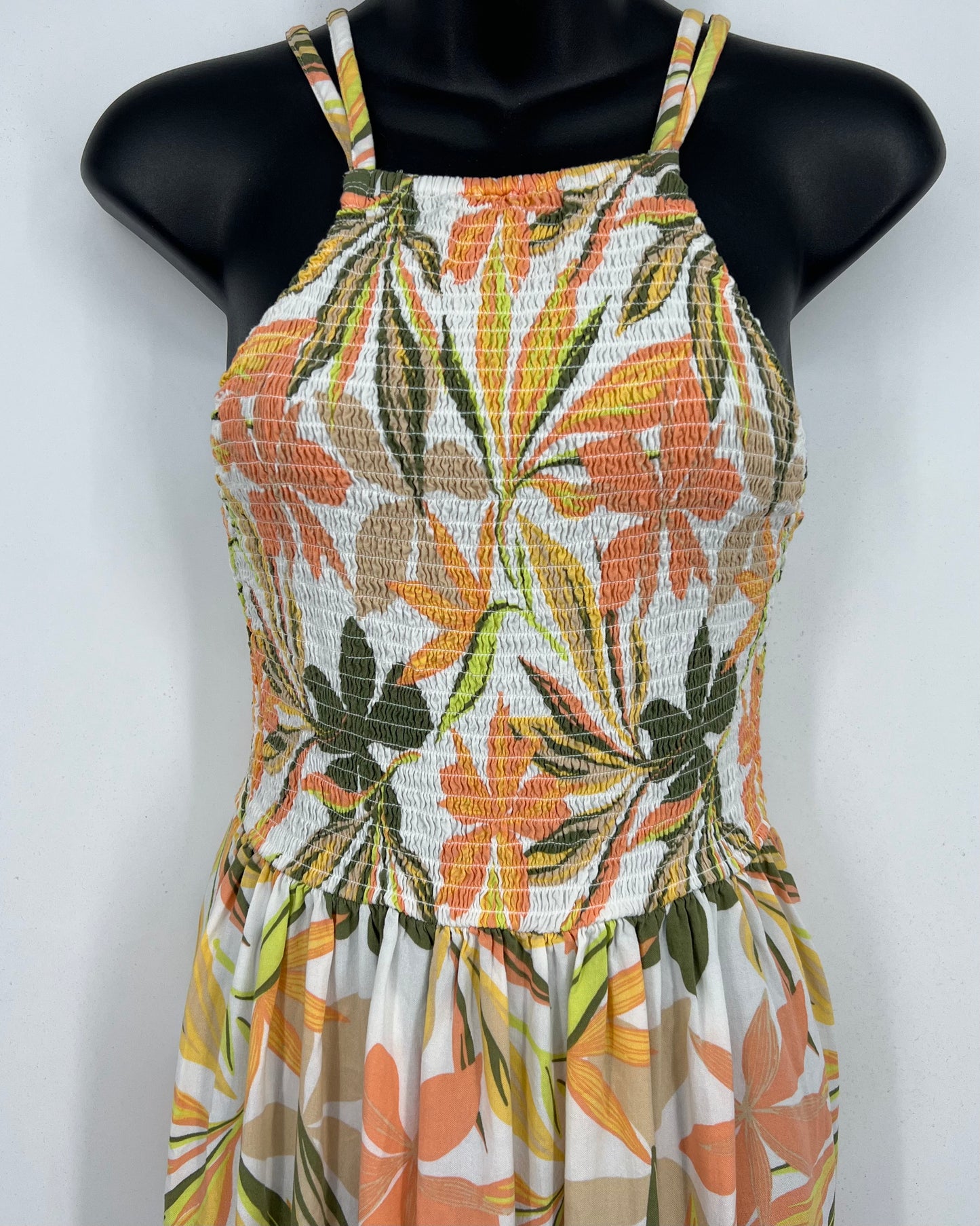 Roxy Bungalow Floral Printed Strappy-Back Maxi Dress Size Medium