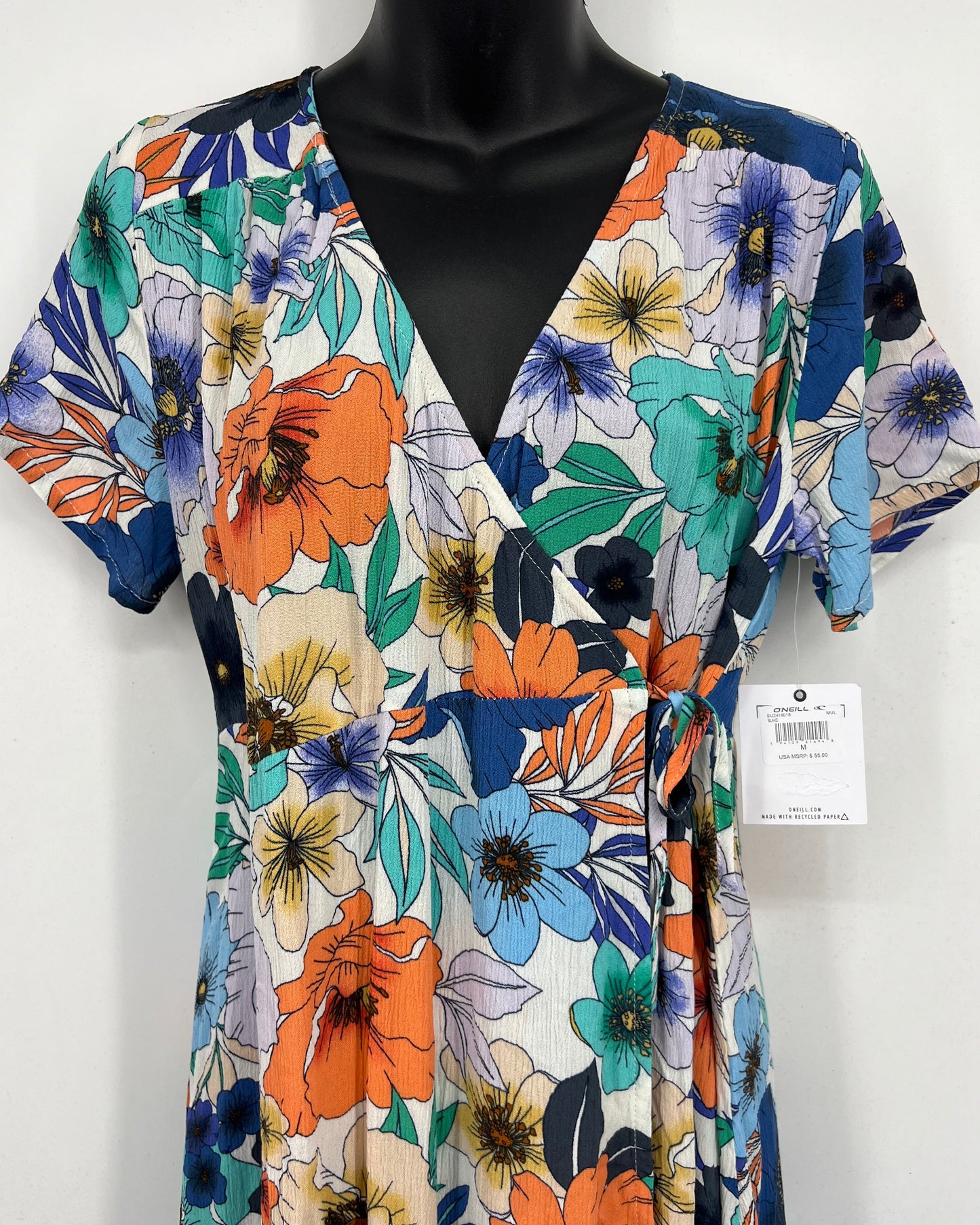 O'Neill Floral Blake Wrap Dress Short Sleeve Size Medium NEW