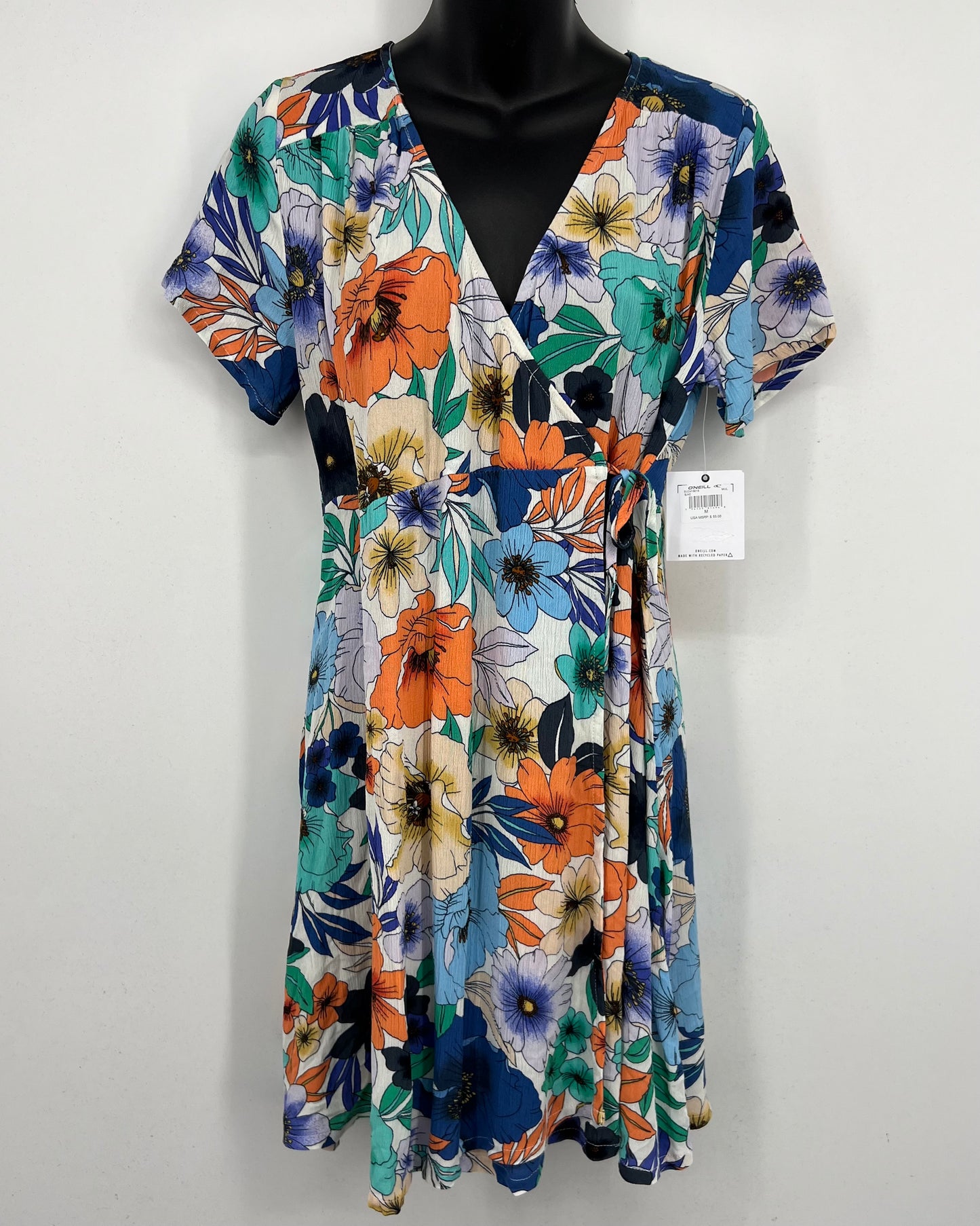 O'Neill Floral Blake Wrap Dress Short Sleeve Size Medium NEW