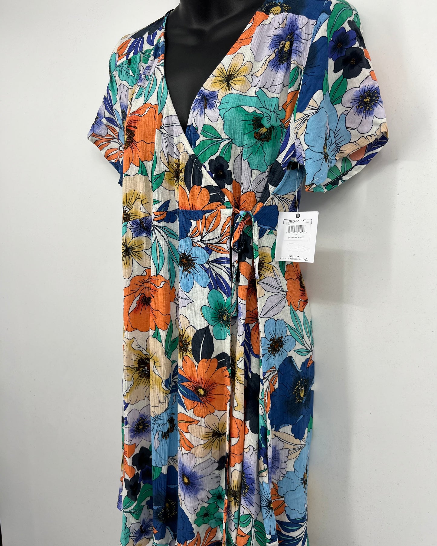 O'Neill Floral Blake Wrap Dress Short Sleeve Size Medium NEW